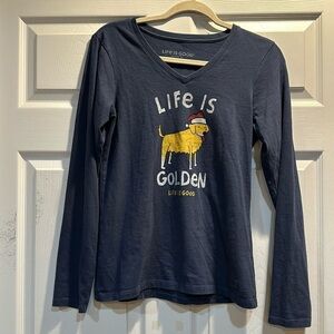 Life is Good Golden Retriever Life Is Golden Christmas Santa Crusher Tee XS